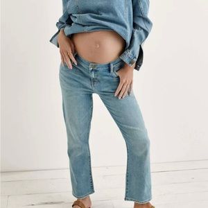 Hatch Collection The Crop Maternity Jean in Light Wash